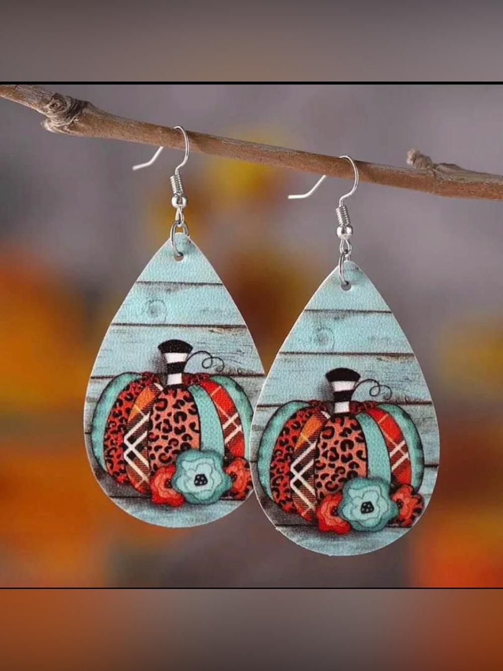 Turquoise Teardrop Pumpkin Earrings with Orange Accents